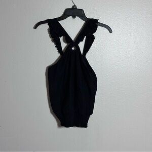 Anthropology Women Halter Black Top Blouse Smocked size Small